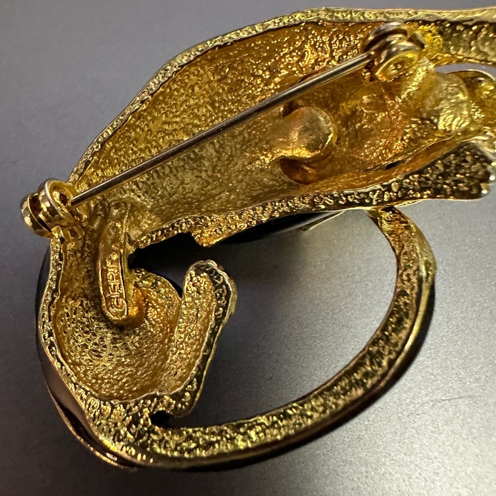 Gerry Black Panther Gold Tone Brooch Enamel Rhinestone Pin - Picture 7 of 12